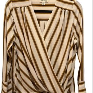 Faith & Joy Women’s Striped Blouse Top Yellow Blue Stripes Fashion